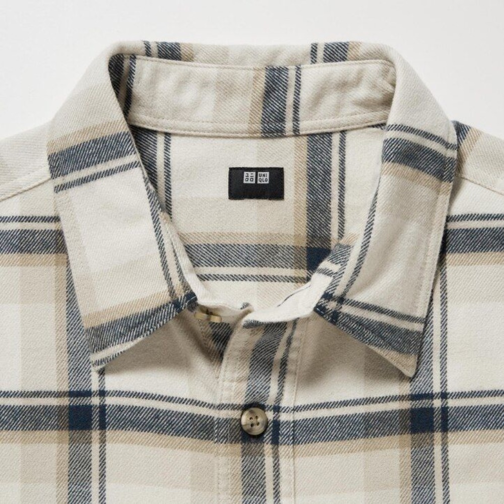 Chemises Uniqlo Flannel Coupe Régulière Checked Regular Collar Homme Beige H8301729 – Image 4