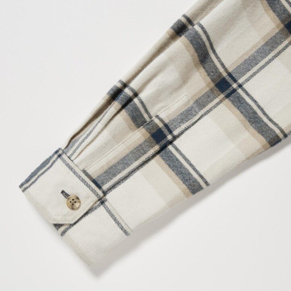 Chemises Uniqlo Flannel Coupe Régulière Checked Regular Collar Homme Beige H8301729 – Image 6