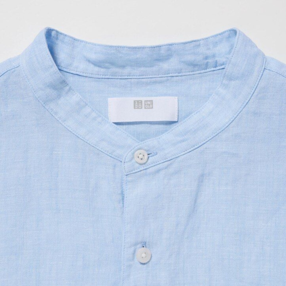 Chemises Uniqlo 100pct Premium Linen Regular FiT-Shirt Grandad Collar Homme Bleu P9384507 – Image 3