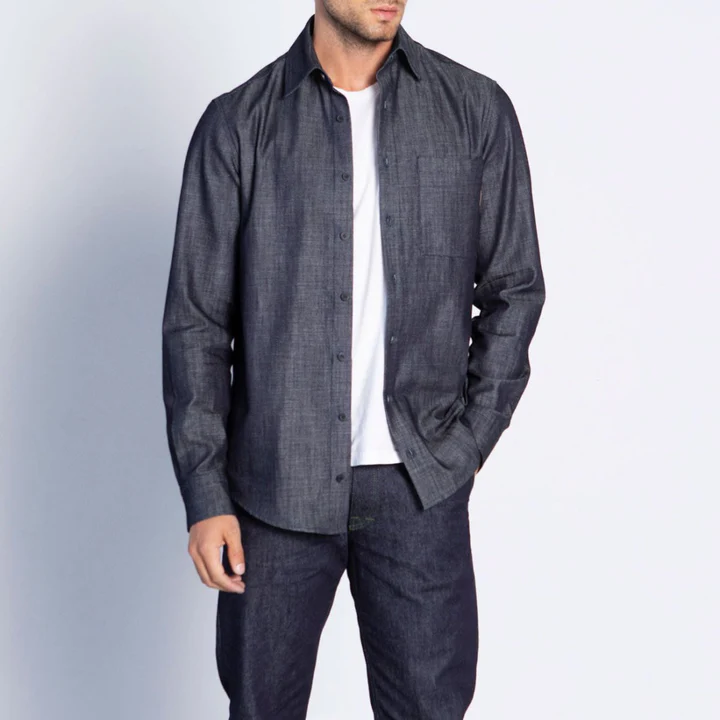 Chemise homme chambray bleu brut – 100% coton bio – Made in France