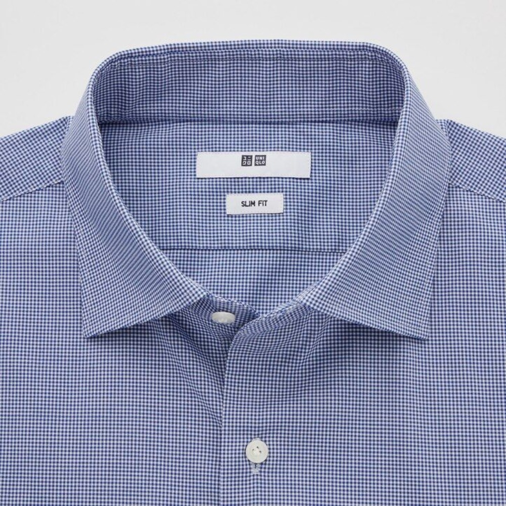 Chemises Uniqlo Easy Care Stretch Coupe Ajustée Checked Semi Cutaway Collar Homme Bleu F2569830 – Image 2