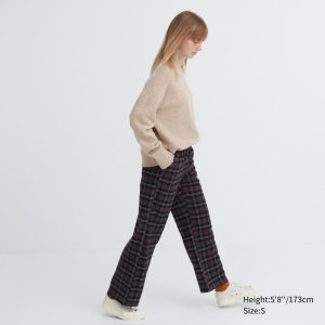 Pantalons Uniqlo Flannel Femme Marron Foncé I7208493