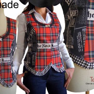 Gilet tailleur Femme sans manches Fantaisie Tartan écossais Rouge