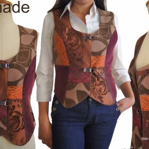 Gilet sans manches Femme Chic Marron Velours Dentelle
