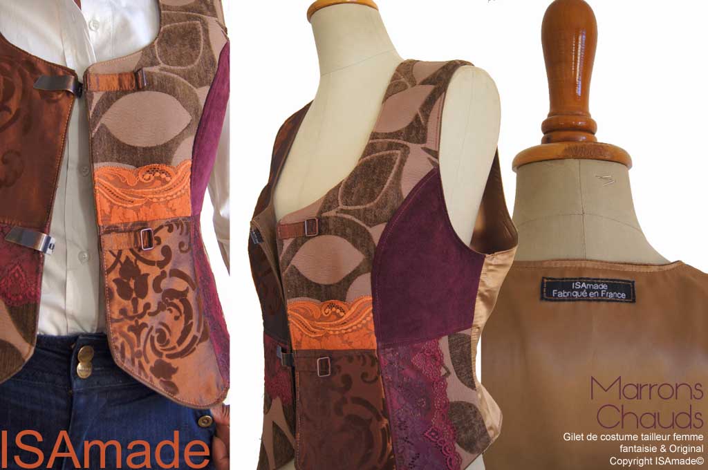 Gilet sans manches Femme Chic Marron Velours Dentelle – Image 3