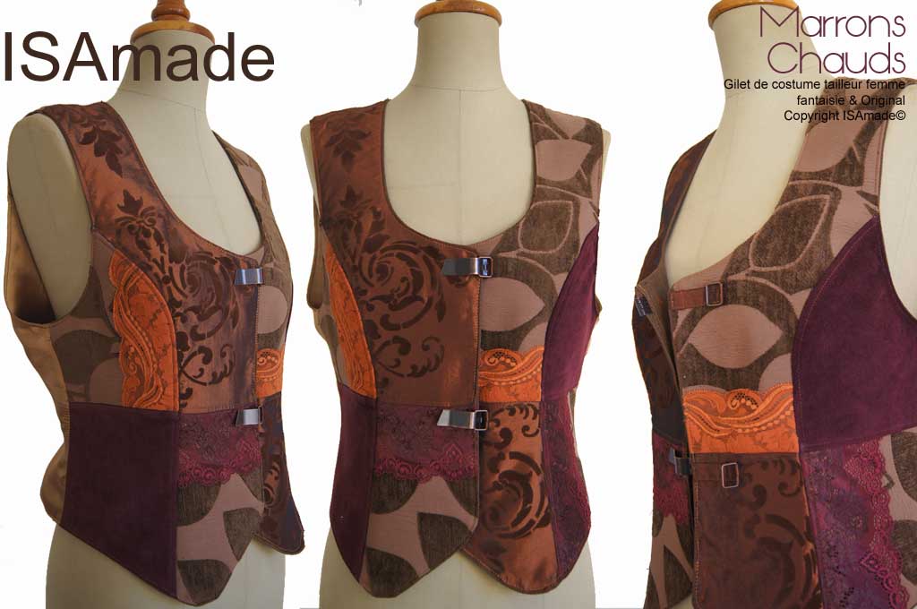 Gilet sans manches Femme Chic Marron Velours Dentelle – Image 5