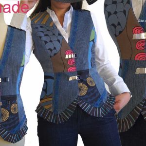 Gilet Fantaisie femme sans manches Patchwork Imprimé Jean brut dentelle