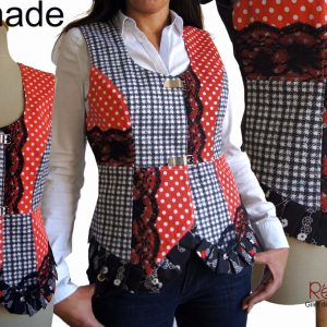 Gilet Bustier femme fantaisie Noir Rouge dentelle Vichy Pois