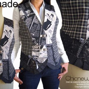 Gilet sans manches fantaisie Original noir Pois dentelle