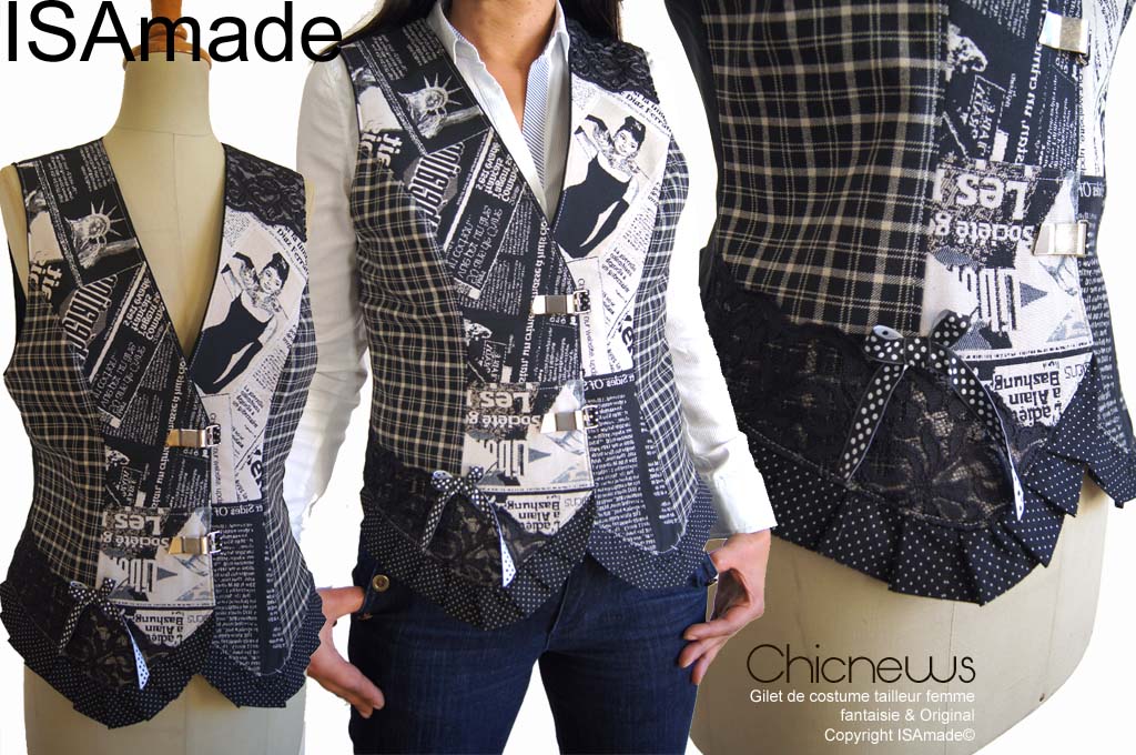 Gilet sans manches fantaisie Original noir Pois dentelle