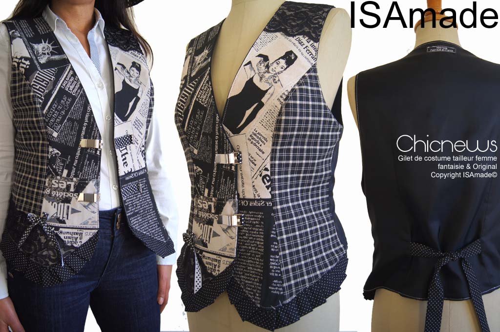 Gilet sans manches fantaisie Original noir Pois dentelle – Image 2