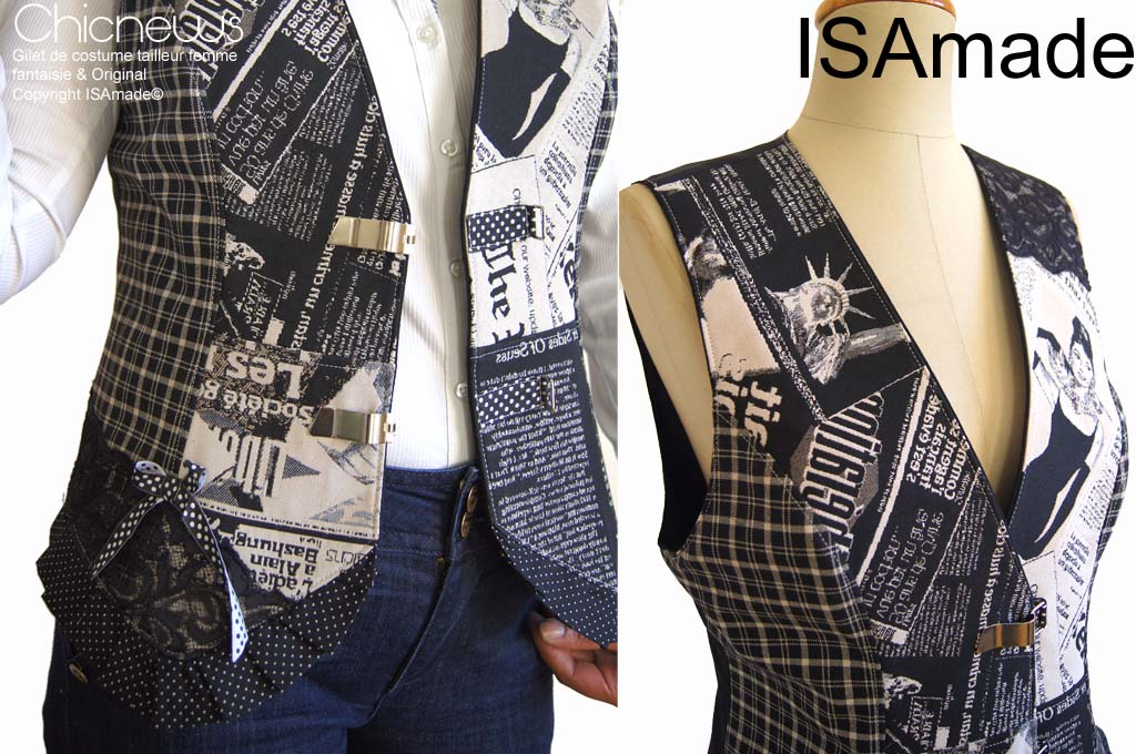 Gilet sans manches fantaisie Original noir Pois dentelle – Image 3