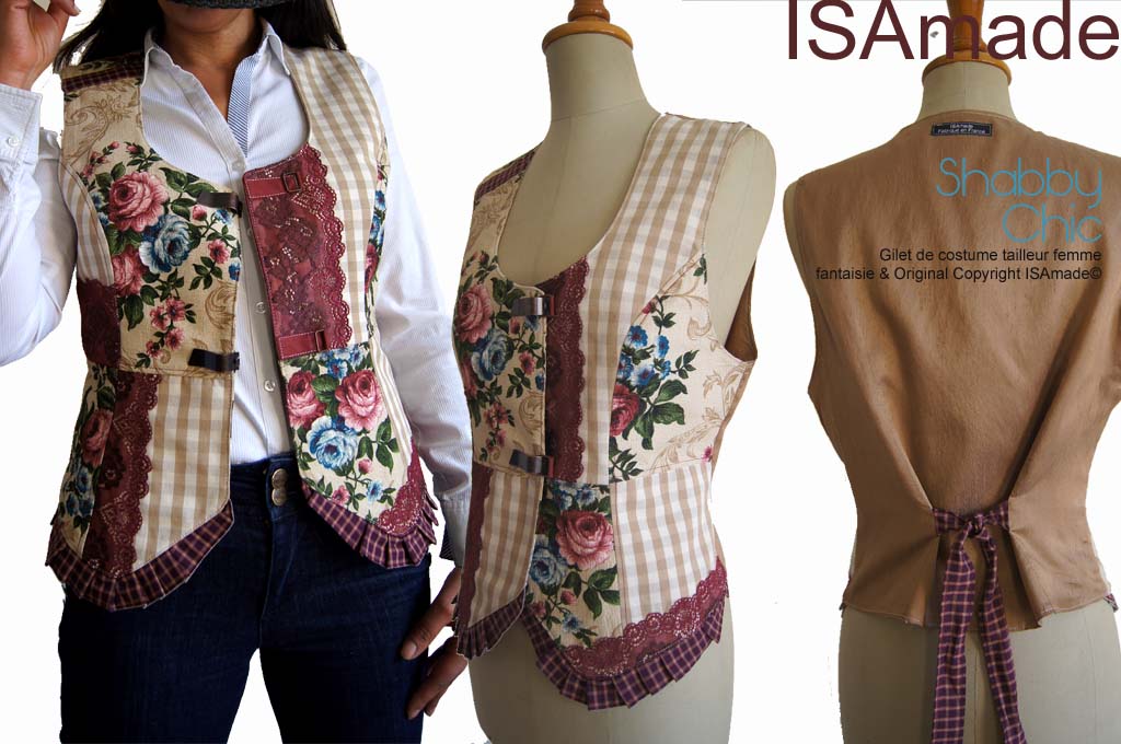 Gilet Bustier Fantaisie Chic Fleuri Rétro Romantique beige Bordeaux – Image 2