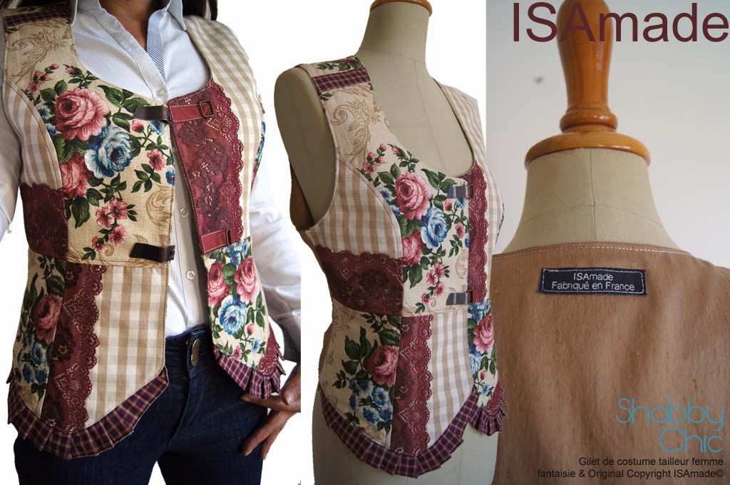 Gilet Bustier Fantaisie Chic Fleuri Rétro Romantique beige Bordeaux – Image 3