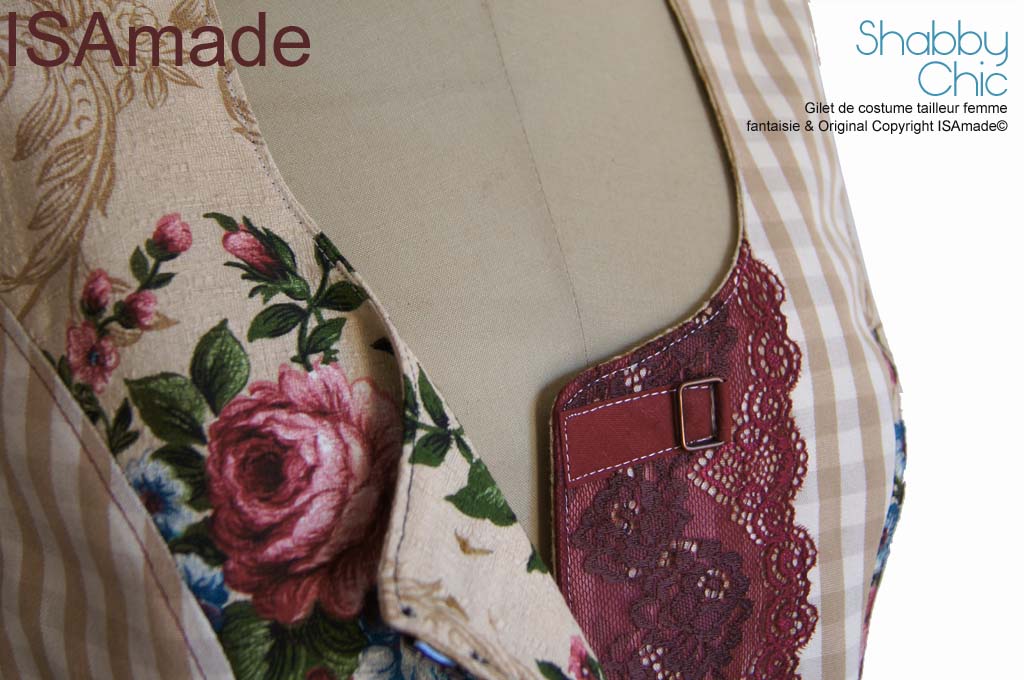 Gilet Bustier Fantaisie Chic Fleuri Rétro Romantique beige Bordeaux – Image 4