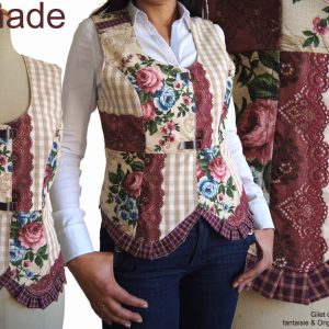 Gilet Bustier Fantaisie Chic Fleuri Rétro Romantique beige Bordeaux