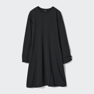Robe Uniqlo Coton Blend Flared Mini Femme Noir G0738526