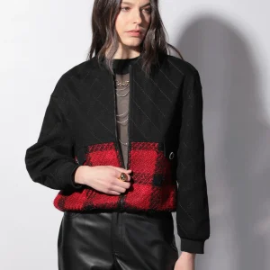 Blouson Oscar en tweed rouge et noir