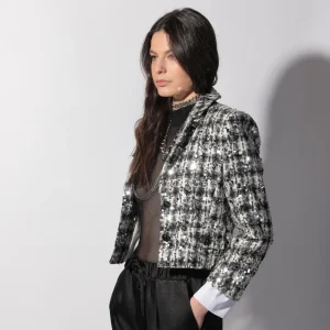 Veste Spencer Silvia en tweed noir et blanc