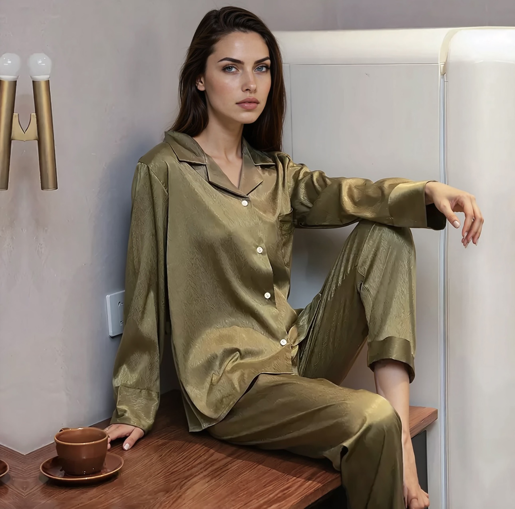 Pyjama en soie à chemise boutonnée- PG4