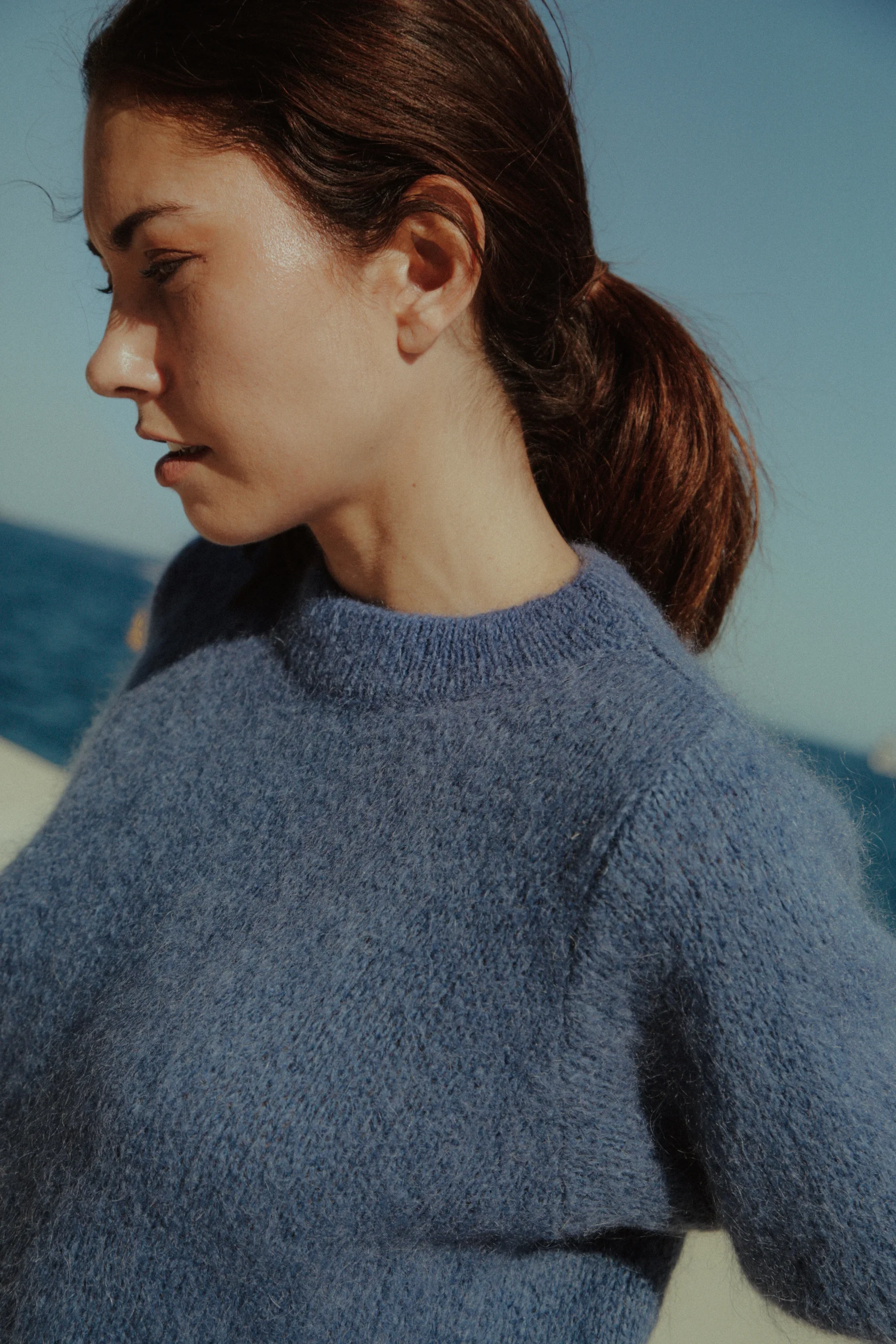 Pull Liza en mohair à manches courte Azur