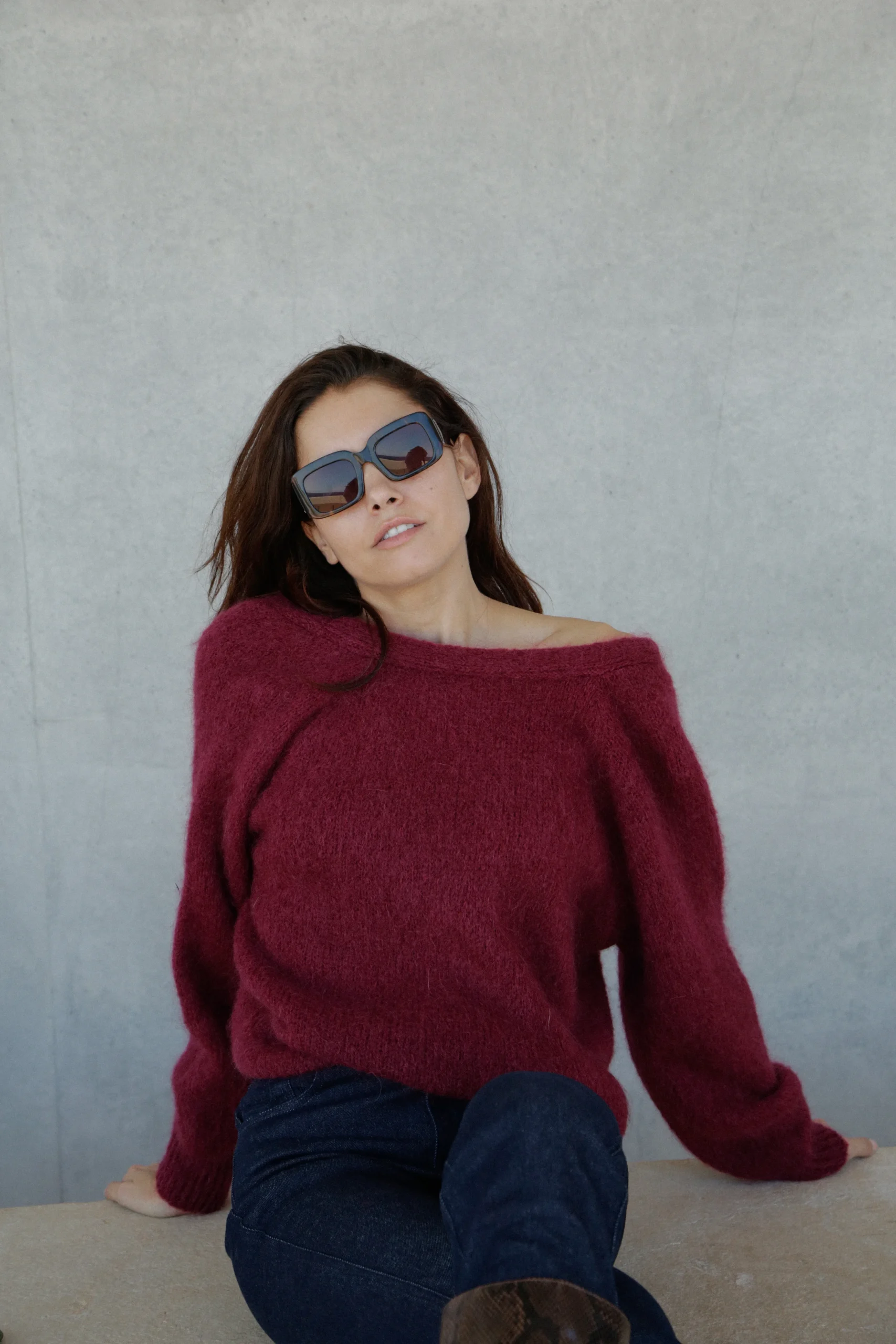 Pull en mohair Flore dos noué Wine