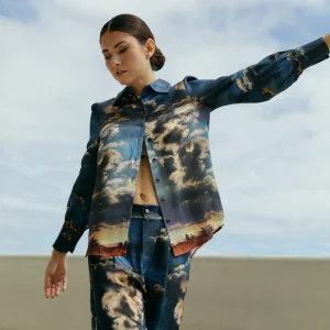 Pantalon Victoire en viscose fluide imprimé "nuage"