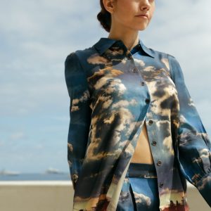 Chemise Aimé en viscose manches longues imprimé "nuage"