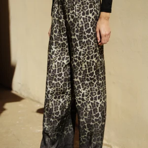 Pantalon Victoire en viscose fluide imprimé léopard Kaki
