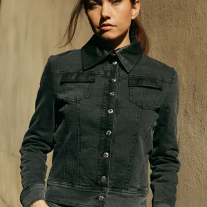 Blouson Agathe denim gris  & détails noir