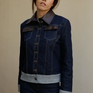 Blouson Agathe denim brut & détails moka