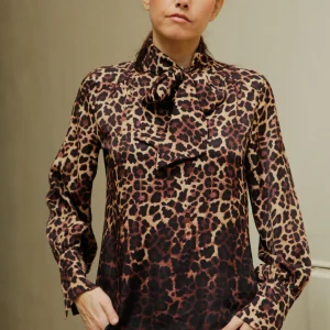 Blouse Mia col lavallière imprimé léopard Moka