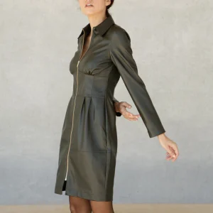 Robe manteau Bianca en cuir vegan Kaki