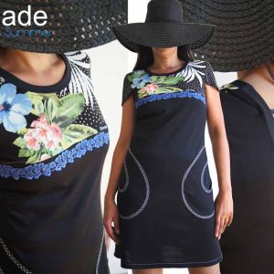 Robe fleurie été noire pois et dentelle chic créateur