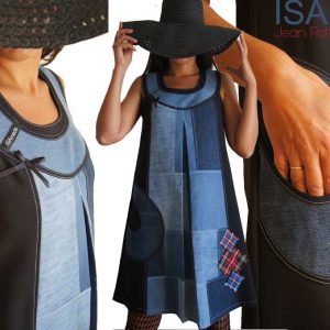 Robe Jean Créateur Noir à Patchwork jean brut & délavé