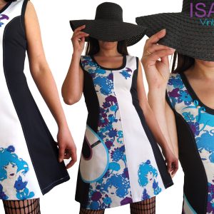 Robe Fantaisie Noire Blanc cassé Turquoise Violet 70’s