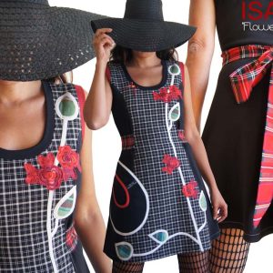 Robe écossaise Noire à Carreaux chics et fleurs de Dentelle