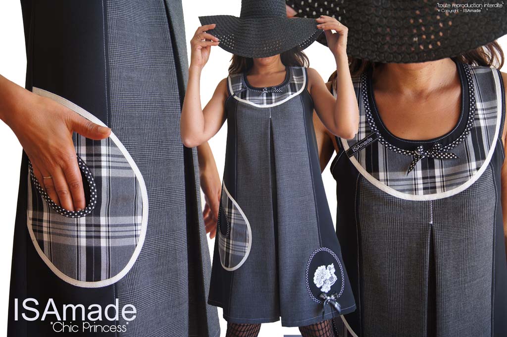 Robe Chasuble Noire Gris Ecru Prince de Galles et Tartan