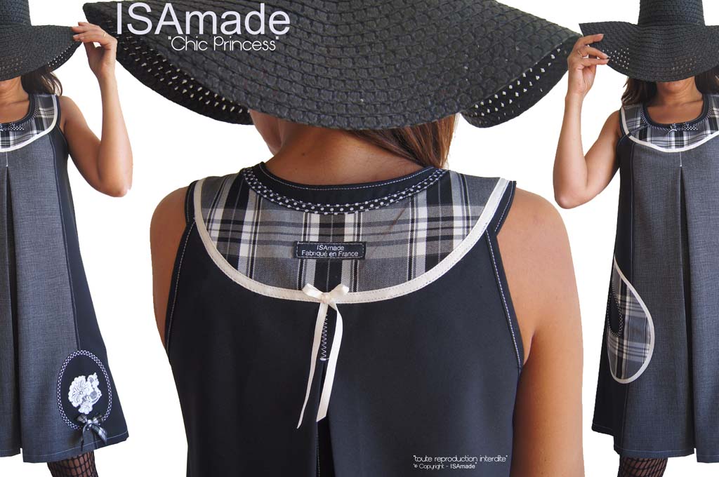 Robe Chasuble Noire Gris Ecru Prince de Galles et Tartan – Image 2