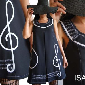 Robe créateur Trapèze Graphique Noir blanc Musique esprit Sixties