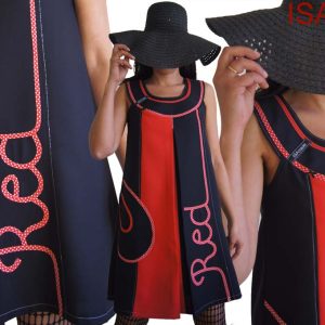 Robe Trapèze Rouge bicolore Noir Pop Art créateur mode 2016