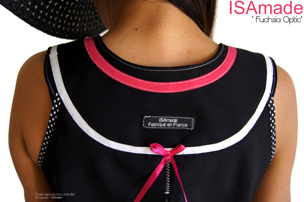 Robe bicolore Graphique Noir Blanc Trapèze Rayure rose Fuchsia – Image 3