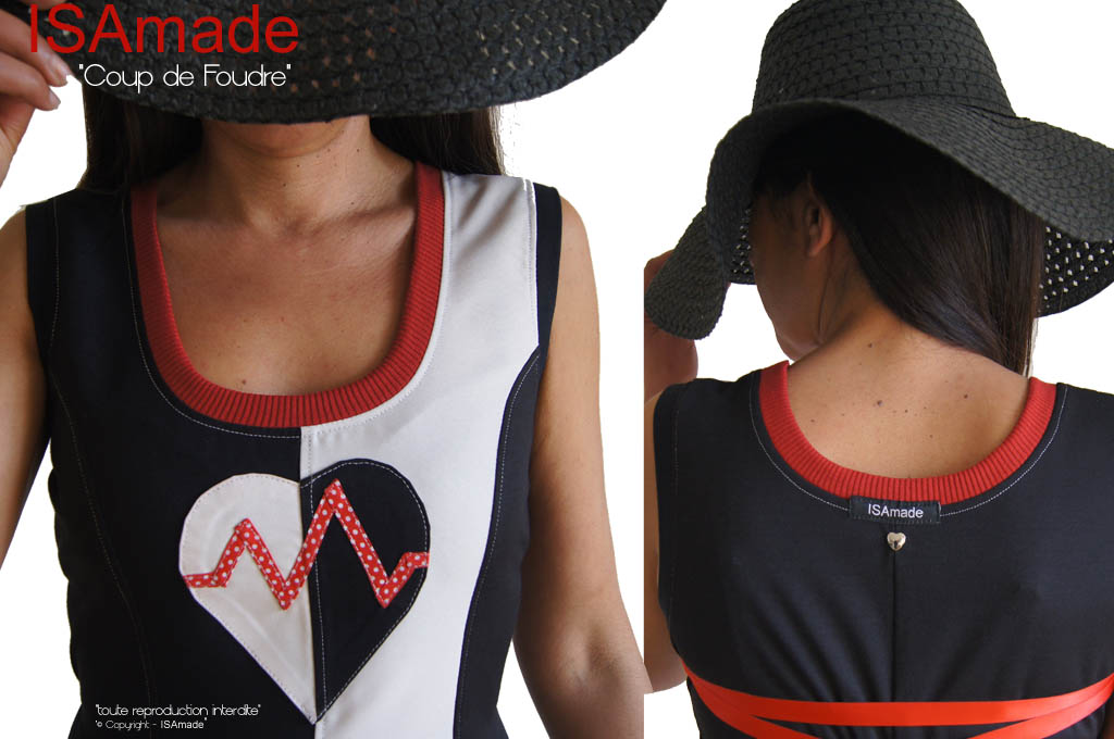 Robe bicolore Saint Valentin noir blanc écru rouge cœur – Image 4