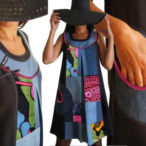 Robe Jean Patchwork Fantaisie jean imprimé 70’s