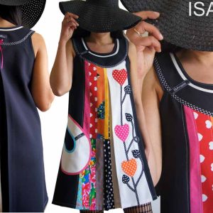 Robe trapèze originale colorée « arc en ciel » fleurie