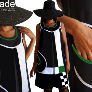 Robe graphique damier noire blanc vert créateur