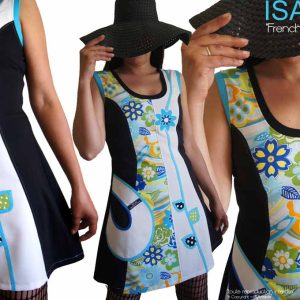 Robe Fleurie colorée turquoise imprimé 60’s fantaisie