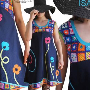 Robe colorée fleurie 70’s imprimé Granny square crochet