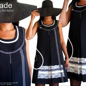 Robe dentelle trapèze bicolore noire écru pois créateur made in France