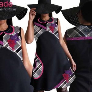 Robe écossais tartan gris noire dentelle rose fuchsia violet